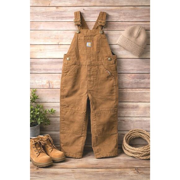 Carhartt Other - Carhartt Overalls Size 3T Youth Brown Denim Bibs Double Knee Farmer Work Overall